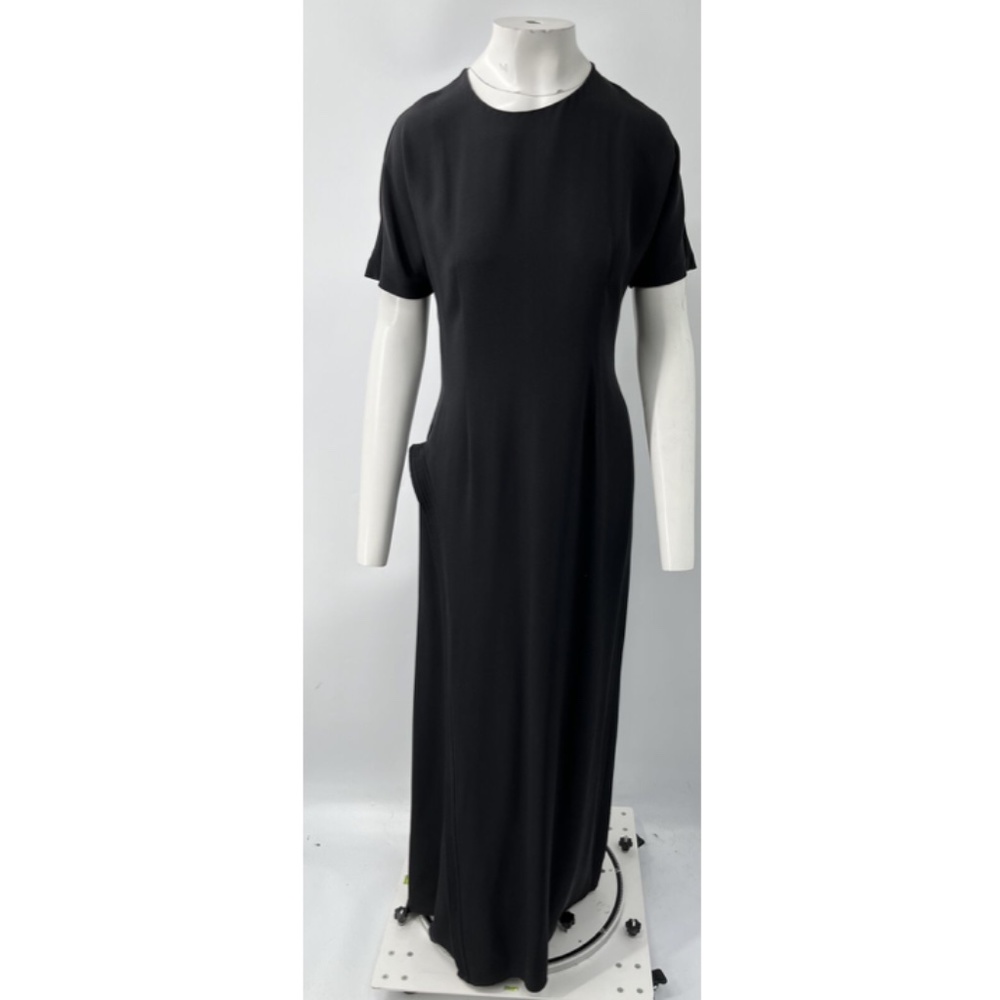 Ports 1961 ALTERED Black Short Sleeve Maxi Dress w/ Hip Embroidery sz M
